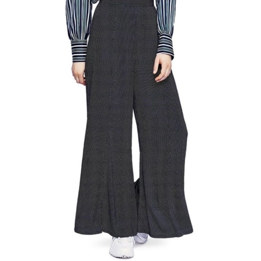 Free People Black White Polka Dots High Waist Casual Wide Leg Pants Size 6
